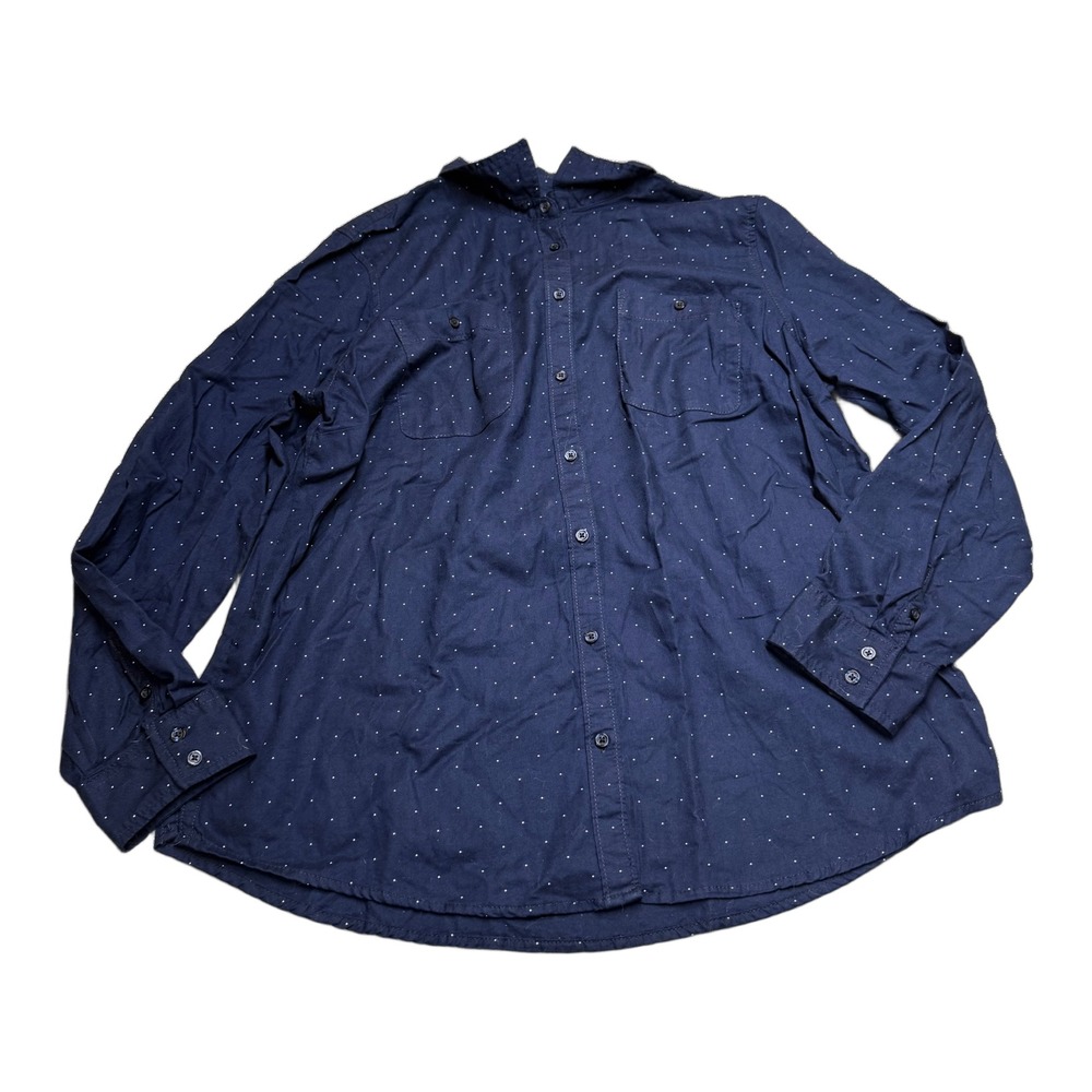 St Johns Bay Mens XL Navy Polka Dot Button Down Shirt